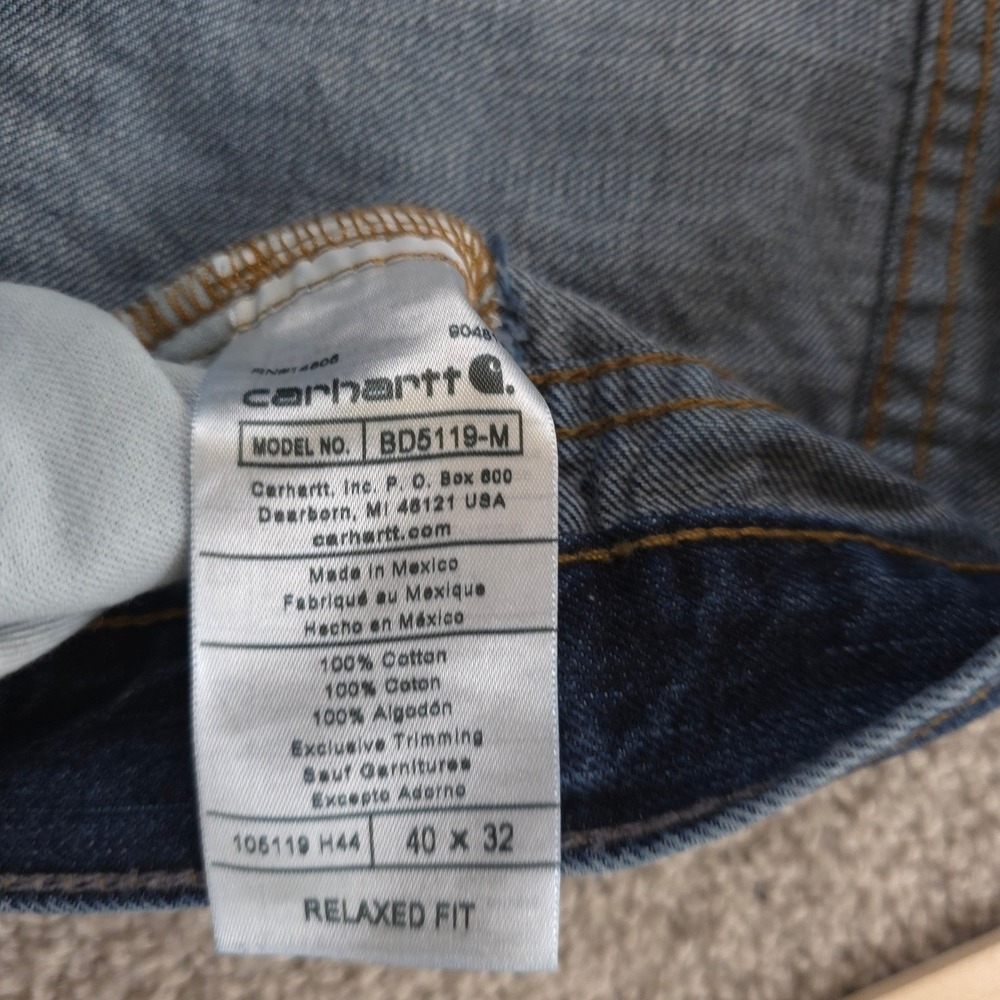 Carhartt Relaxed Fit Jeans Mens 40x32 Dark Blue BD5119-M Workwear Cotton Denim - Picture 4 of 10